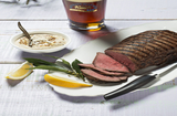 BARBECUED BEEF RUMP IN A DARK BEER MARINADE WITH BEER AND MUSTARD SAUCE, SERVED WITH BAVARIAN DARK BEER